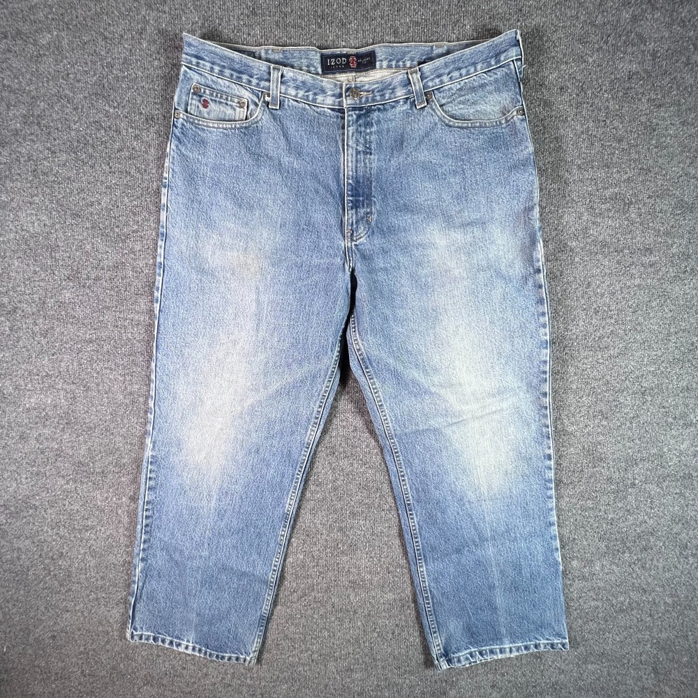 Izod Jeans Men's 40x30 Blue Cotton Denim Straight Relaxed Fit Faded Workwear
